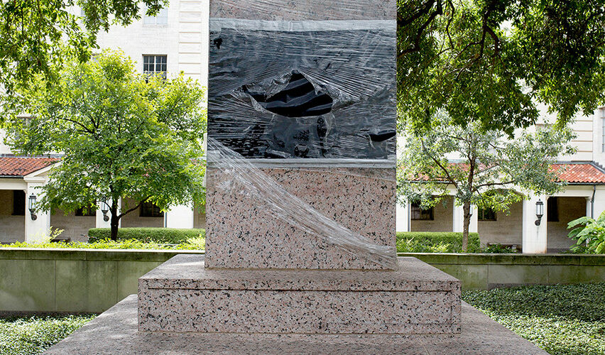 Allison Stewart, "Removed Albert Sidney Johnston monument, University of Texas, Austin Texas. Commissioned and donated by University of Texas regent George W. Littlefield. Installed at University of Texas Littlefield Fountain 1919. Moved to the South Mall 1933. Removed 2017", 2019. image courtesy of the artist.