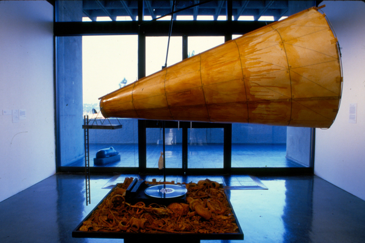 Michael C. McMillan’s installation, “The Moon of Cyclops” for "C.O.L.A. 1997," 1997.  Courtesy of The City of Los Angeles Department of Cultural Affairs / The Los Angeles Municipal Art Gallery.
