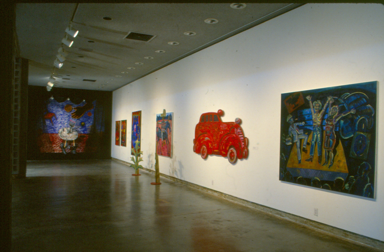 Installation view of the group exhibition "Aqui y Alla" curated by Francesco Siqueiros and Gabriela Cortines,1990. Courtesy of The Los Angeles Municipal Art Gallery.